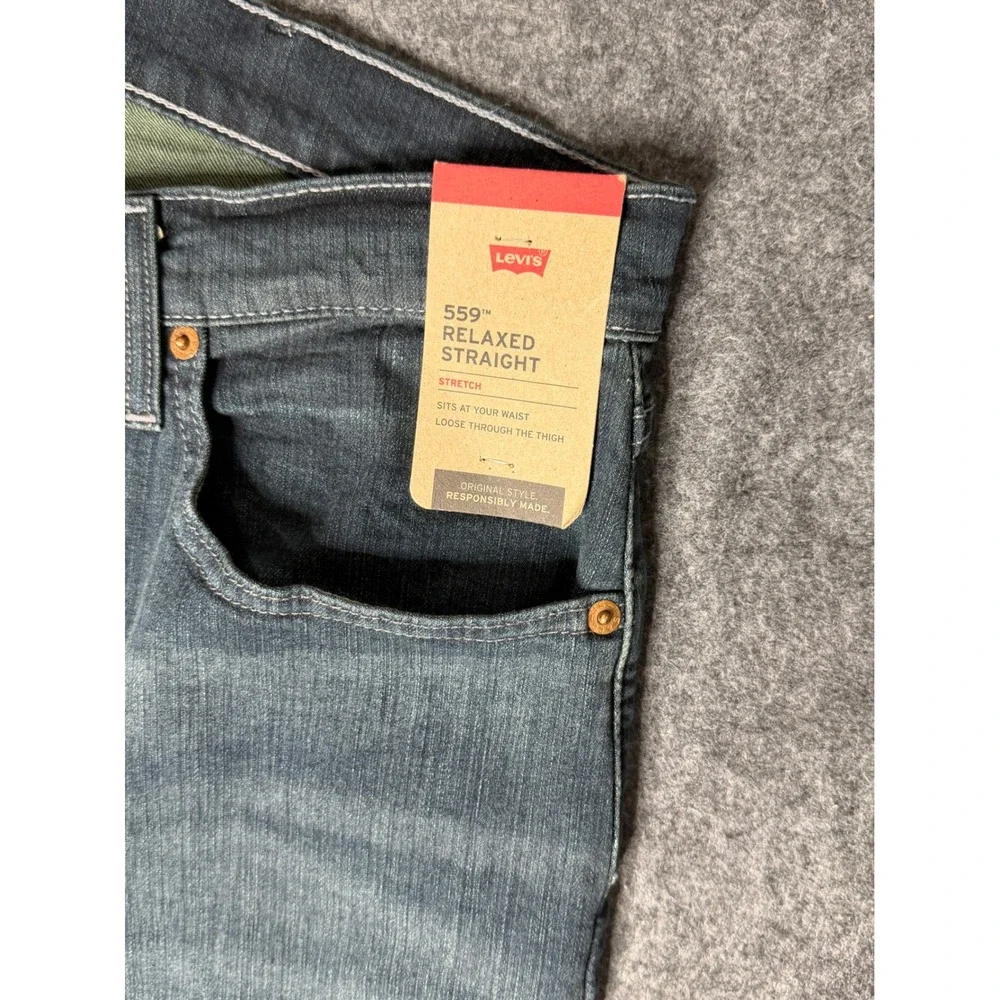 Levis 559 Relaxed Straight‎ Jeans Mens 42x30 Blue Stretch Denim Dark Wash New